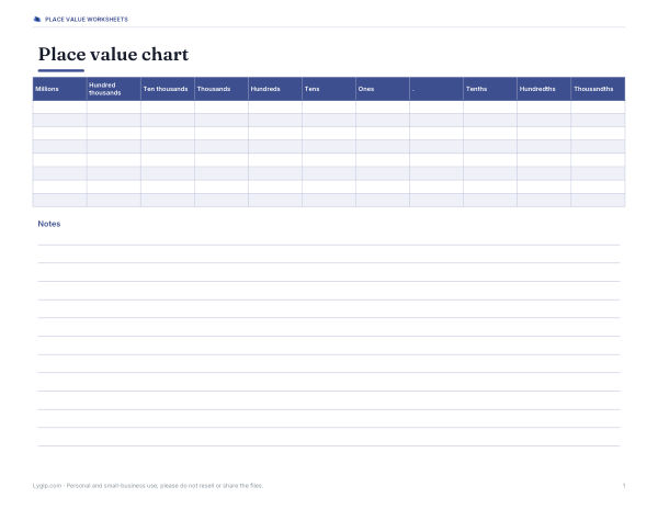 Preview of Printable Place Value Chart