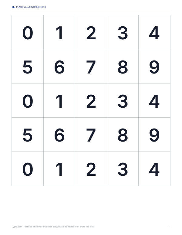 Preview of Printable Digit Cards PDF